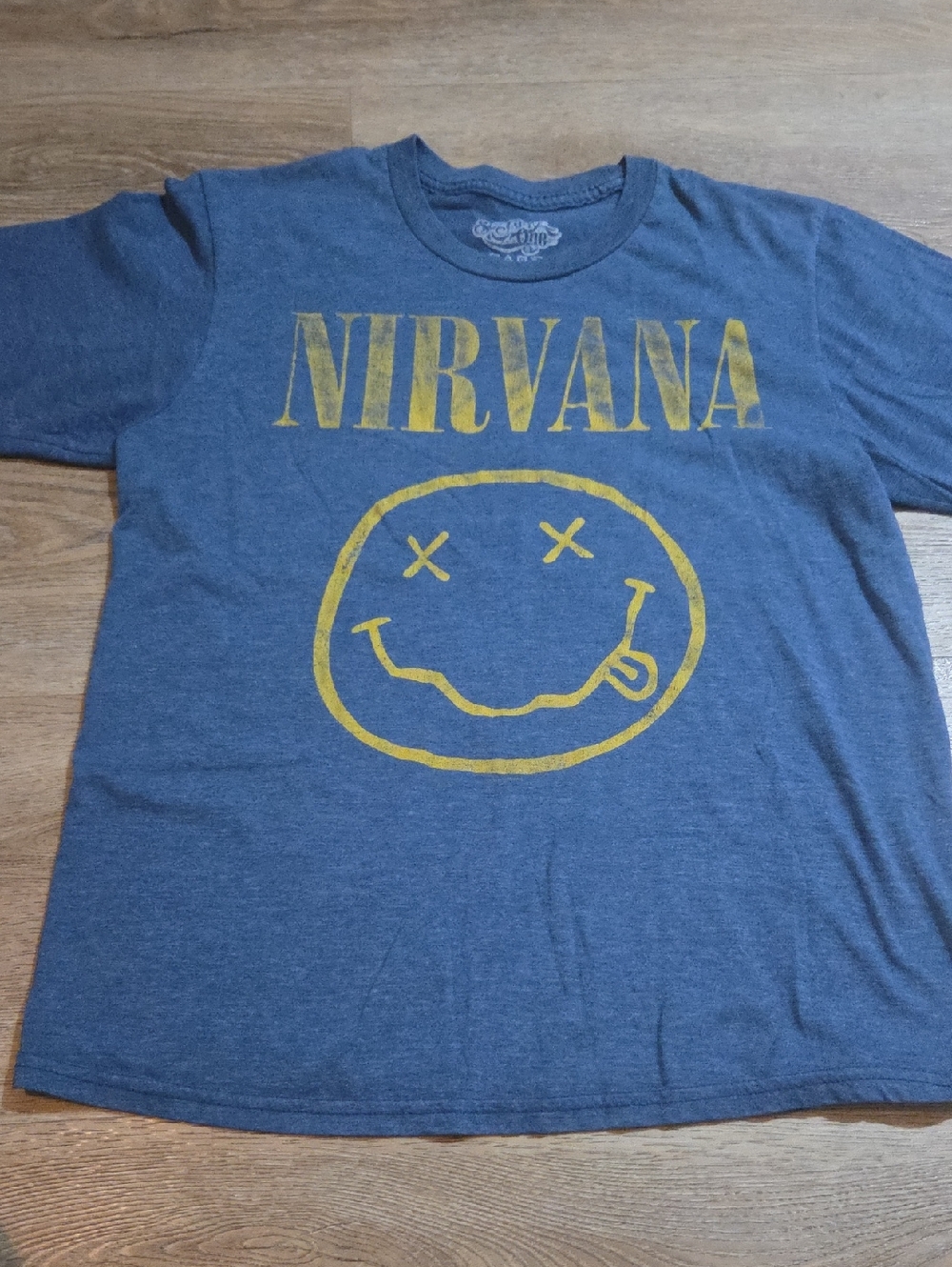 NIRVANA Medium Short Sleeve Tee in Blue with Yellow Graphic